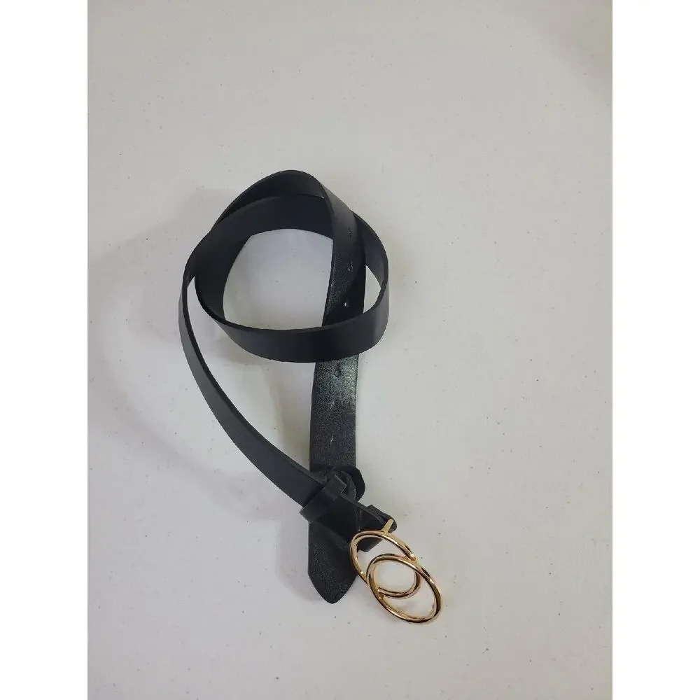 Belt Double-O Ring Buckle Women's Black Classic Adjustable Casual Dress Size 45